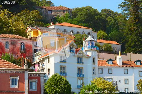 Image of colorful homes on a hill in Sintra, Portugal