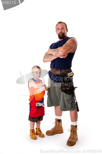 Image of Father and son ready for construction