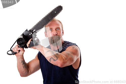 Image of Crazy guy with chainsaw