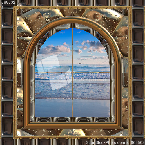 Image of beach through the window