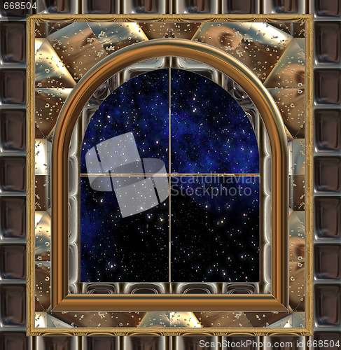 Image of window looking out to space or night sky