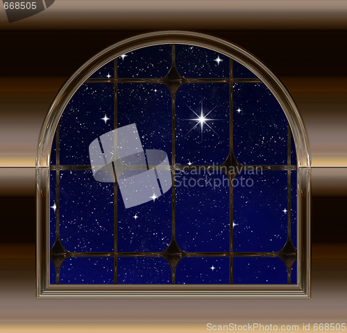 Image of window looking out to night sky with wishing star