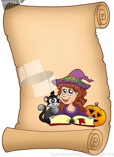 Image of Parchment with Halloween girl