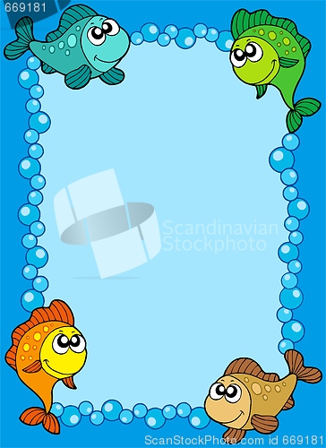 Image of Cute frame with fishes and bubbles