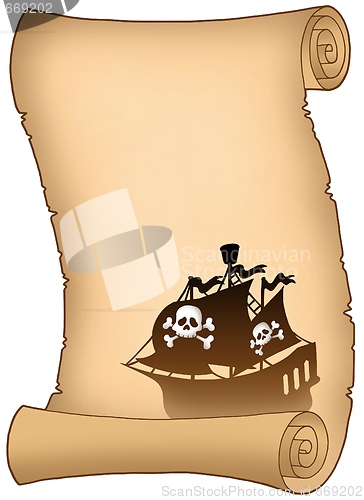 Image of Scroll with pirate ship silhouette