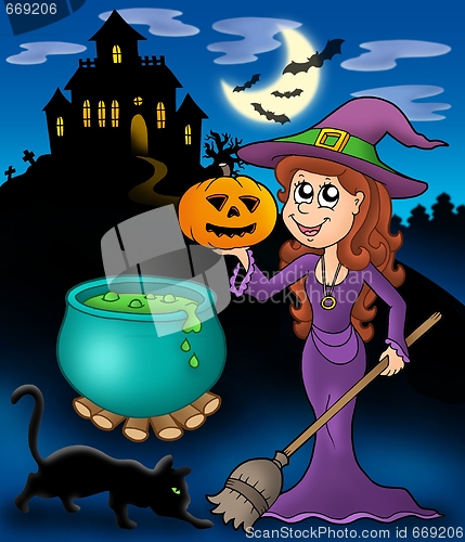 Image of Haunted mansion with wizard girl