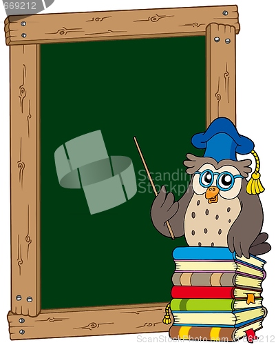 Image of Board with owl teacher and books
