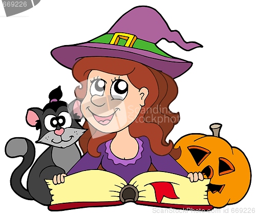 Image of Halloween girl reading book