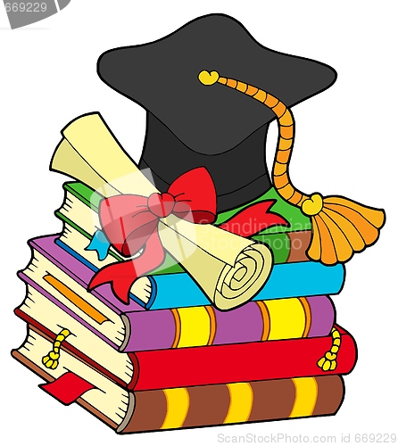 Image of Graduation hat on pile of books