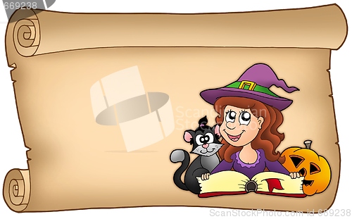 Image of Scroll with Halloween girl