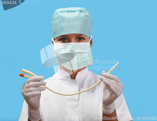 Image of Female nurse with an urinary catheter