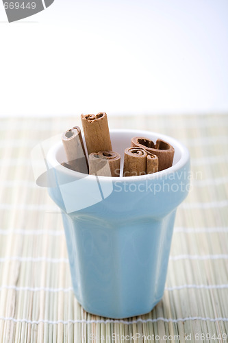 Image of Cinnamon sticks in a cup.