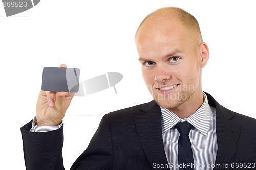 Image of Businessman handing a blank card