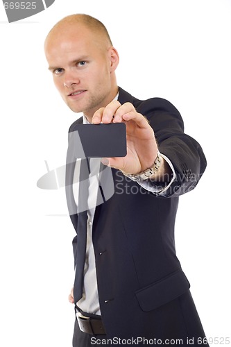 Image of Business man handing a blank business card