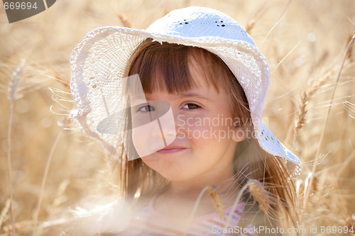 Image of Lovely girl among wheat ears 
