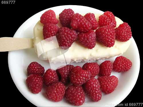 Image of icecream with raspberries