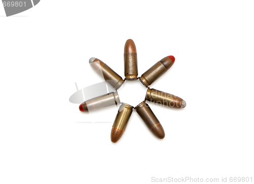 Image of Seven-pointed star of 9mm cartridges isolated