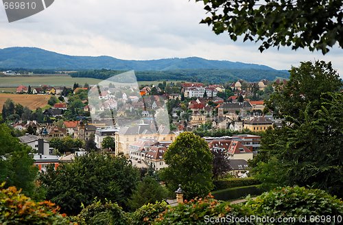 Image of High angle view of the small Melk town in Austria