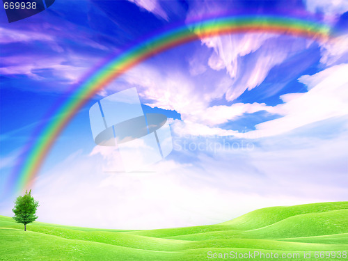 Image of rainbow on the sky