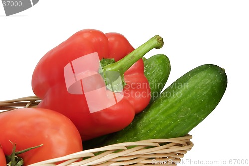 Image of Basket with vegetables on white background with clipping path