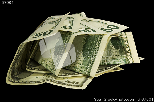Image of 50 dollars isolated on black background with clipping path