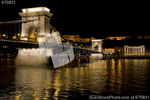 Image of night chain bridge in budapest