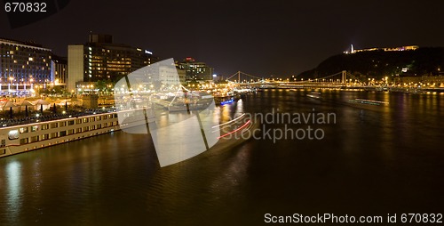 Image of night river panorama of budapest