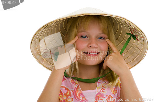 Image of cute girl with vietnam hat