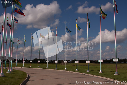 Image of road with many flags