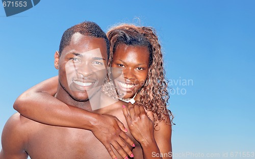 Image of Bright Happy Image of an African Amercian Couple Smiling Outdoor