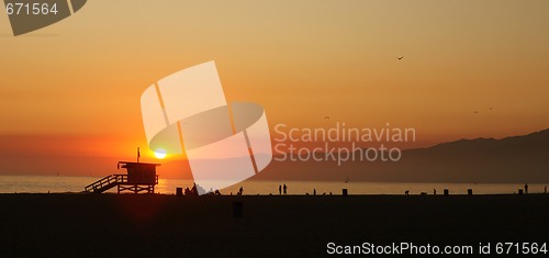 Image of Orange Sunset Along the Sea in Venice Beach California