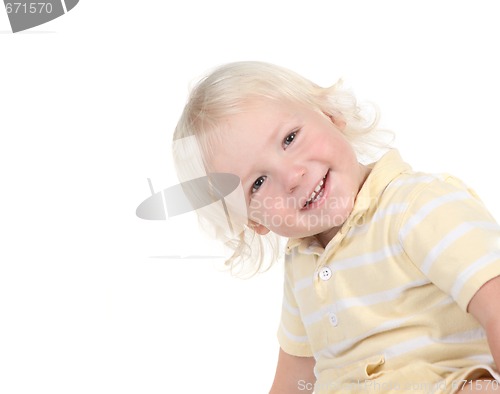 Image of Goofy Happy Smiling Toddler Looking While Leaning Over