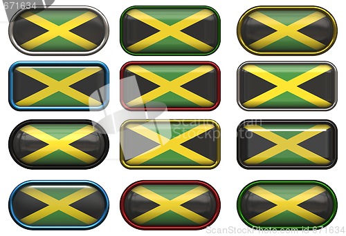 Image of twelve buttons of the Flag of Jamaica