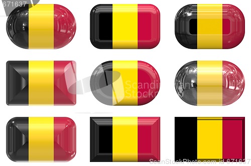 Image of nine glass buttons of the Flag of Belgium