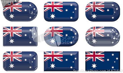 Image of nine glass buttons of the Flag of Australia