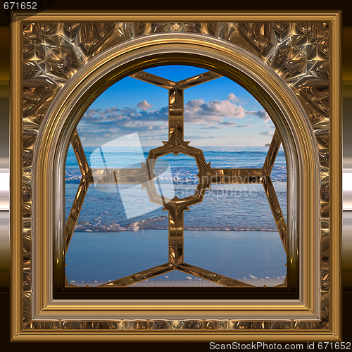 Image of beach through the window