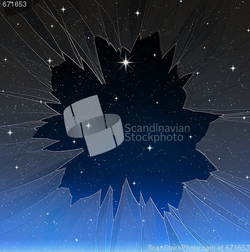 Image of bright star through smashed window