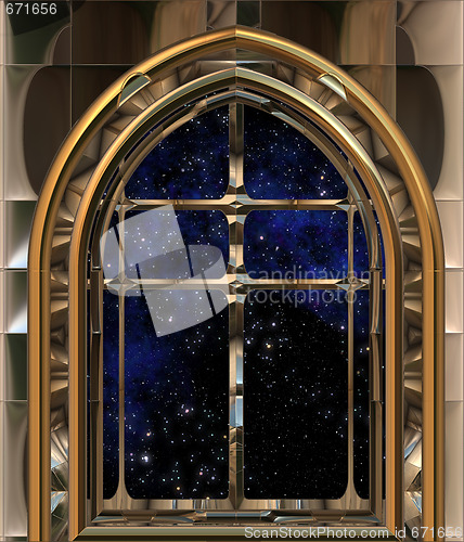 Image of window looking out to space or night sky
