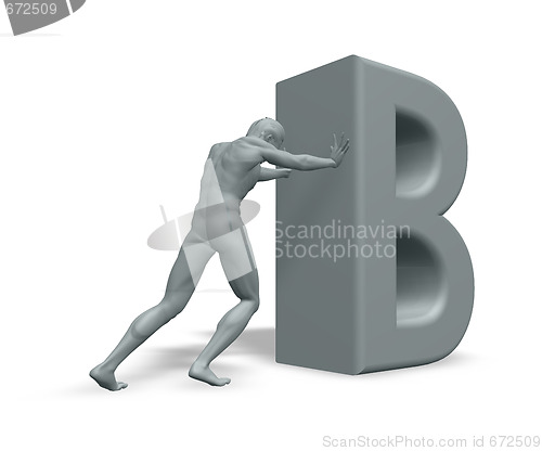 Image of man pushes letter B