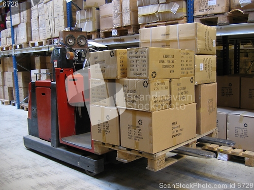 Image of Truck with pallet in warehouse