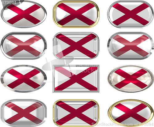 Image of twelve buttons of the Flag of alabama