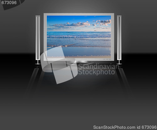 Image of plasma lcd tv with beach nature scene