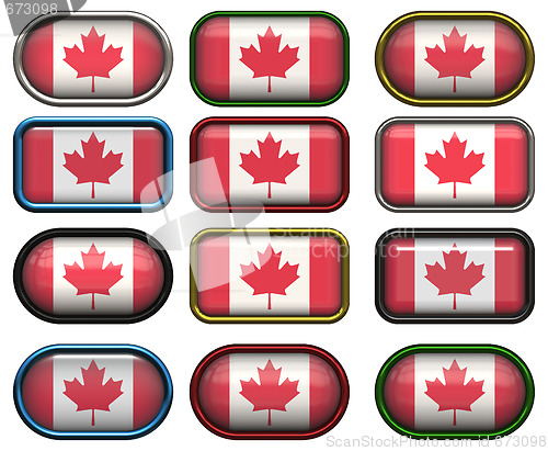 Image of twelve buttons of the Flag of Canada