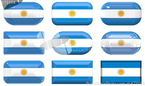 Image of nine glass buttons of the Flag of Argentina