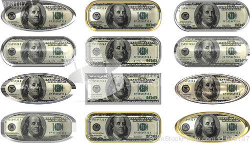 Image of one hundred dollar note buttons