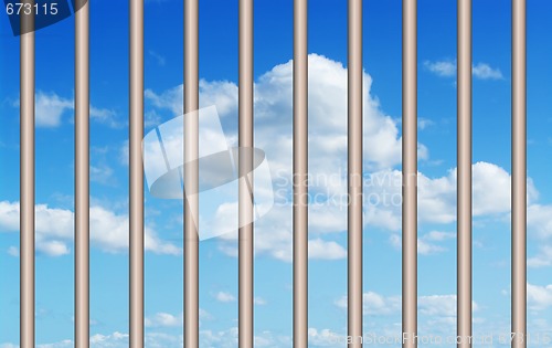 Image of blue sky through the bars