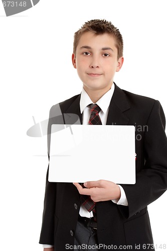 Image of School student with sign