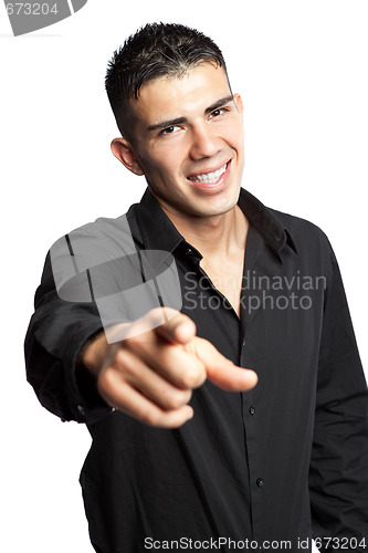 Image of Hispanic businessman pointing