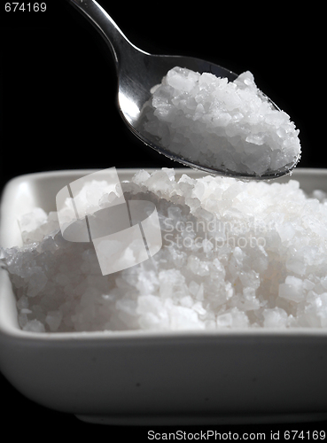 Image of Salt bowl and spoon on black