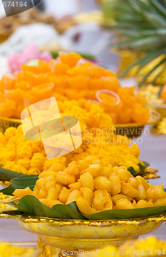 Image of Thai sweets at a Buddhist ceremony